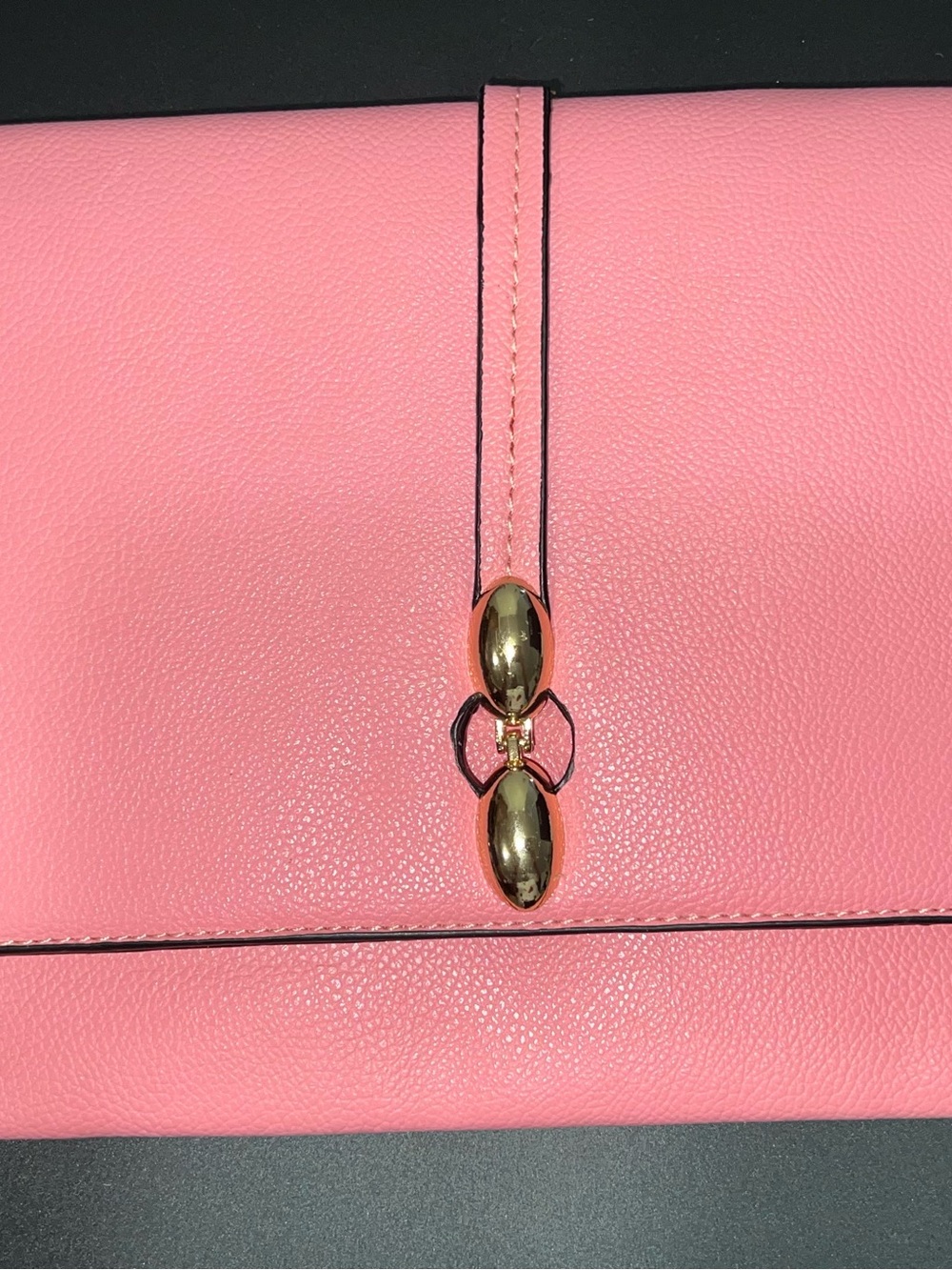 Pink Faux Leather Crossbody Clutch with Gold Hardware